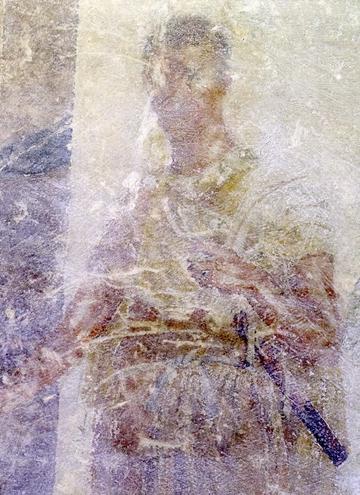 detial of painted stele showing a man